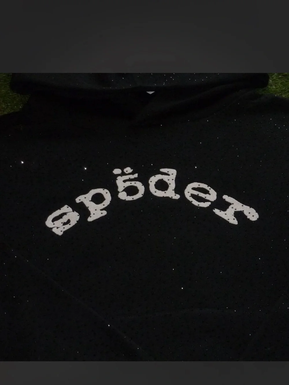Black rhinestone Hoodie with White 'sp5der' Logo